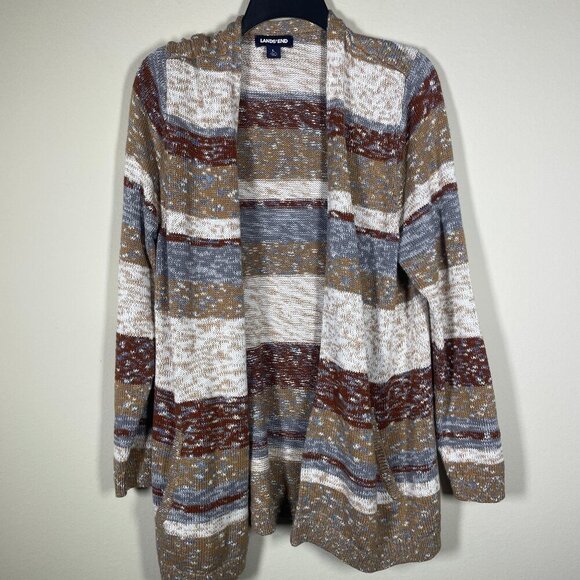 Lands' End Sweaters - Land's End Women's Tan Brown Knit Open Cardigan Sweater Cotton Large!